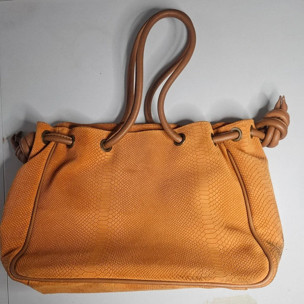 Sundance Orange Snakeskin Embossed‎ Leather Shoulder Bag Made in Italy Boho Hobo